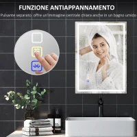 HOMCOM Specchio Bagno Antiappannante con Luce LED Regolabile, Speaker Bluetooth, Pulsanti Touch, 50x70 cm(m-7)