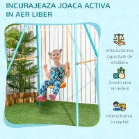 Outsunny Leagan pentru Copii 3-8 Ani pentru Gradina din Otel si PE cu Scaun si Tarusi, 163x145x181 cm, Albastru si Portocaliu(m-6)