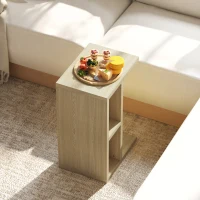 HOMCOM Table d'appoint 3 niveaux en forme de C avec 2 compartiments ouverts, 40 x 29,8 x 60 cm, chêne(m-7)