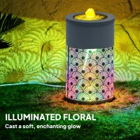 Outsunny 30 cm Tall Garden Waterfall Fountain with LED Lights and Pump, Garden Water Feature Water Fountain with Adjustable Flow and Cut-out Design for Indoor and Outdoor Decor, Light Grey(m-4)