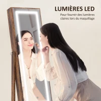 HOMCOM Armoire à bijoux LED avec miroir sur pied range bijoux avec éclairage à écran tactile marron(m-5)