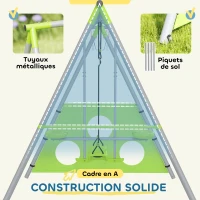 AIYAPLAY Portique balancoire enfant 4 en 1 avec sièges et face à face, panier de basket-ball et but de football, charge 135 kg(m-7)