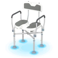 HOMCOM Shower Chair with Hygiene Cut-Out Seat and Reinforced Crossbars, Height Adjustable Padded Bath Chair with Non-slip Feet for Elderly Seniors Disabled Handicap, Tool-Free Assembly, Grey(m-10)