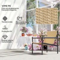 Outsunny Cadeira de Jardim em Vime com Apoios de Braços Encosto Inclinado e Estrutura de Aço 61x74x81 cm Madeira(m-4)