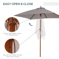Outsunny parasol przeciwsłoneczny parasol ogrodowy zginany 3-stopniowa regulacja drewno jodłowe kolor szary(m-6)