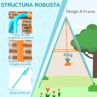 Outsunny Leagan pentru Copii 3-8 Ani pentru Gradina din Otel si PE cu Scaun si Tarusi, 163x145x181 cm, Albastru si Portocaliu(m-4)
