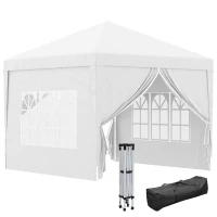 Outsunny Tenda de Jardim com Paredes Laterais Amovíveis Janelas Porta com Zíper e Bolsa de Transporte 295x295x196-258 cm Branco(m-11)