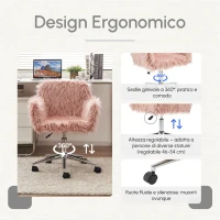 Sedia Girevole da Ufficio Ergonomica per Trucco o Studio con Altezza Regolabile, Sedia da scrivania in Metallo,Rosa(m-5)