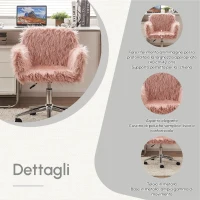 Sedia Girevole da Ufficio Ergonomica per Trucco o Studio con Altezza Regolabile, Sedia da scrivania in Metallo,Rosa(m-4)