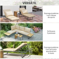 Outsunny Conjunto de Móveis de Jardim Sofás de Exterior em Forma de L com 2 Sofás de 3 Lugares Assento Ajustável e Mesa Bege e Cinza(m-5)