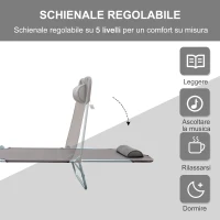 Outsunny Lettino Prendisole Pieghevole con Schienale Reclinabile e Cuscino, 182x56x24.5 cm, Marrone e Argento(m-4)