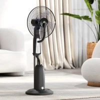 HOMCOM Ventilator mit Sprühnebelfunktion, 3 Liter-Tank, 75 Grad drehbar, 3 Geschwindigkeiten, rollbar, 125 cm, Schwarz(m-8)