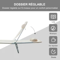HOMCOM Chaise Longue Pliante Bain de Soleil inclinable transat textilène lit Jardin Plage 182L x 56l x 24,5H cm Beige(m-4)