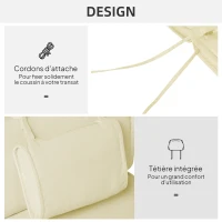 Outsunny Coussin bain de soleil déhoussable avec zippé, tétière, cordons d'attache, MATELAS UNIQUEMENT 198 x 53 x 5 cm, crème(m-5)