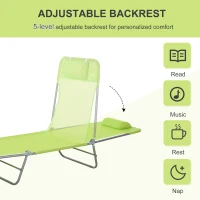 Outsunny Single Folding Sun Lounger - Green(m-4)