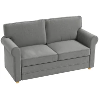 HOMCOM 2-Sitzer-Sofa, Kompakte Wohnzimmercouch, Stoff in Leinenoptik, weiche Sitzkissen, Stahlrahmen, Dunkelgrau(m-1)