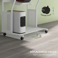 HOMCOM Bureau d'ordinateur roulant avec étagères de rangement, poste de travail et plateau pour clavier, 80x50x130cm, blanc(m-5)