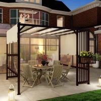 Outsunny Pergola Pavillon 3x2,5m UV 30+Stabil winterfest Sonnenschutz mit verstellbar Schiebedach Dunkelbraun(m-2)