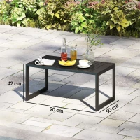 Outsunny Beistelltisch mit Latten-Design Balkontisch aus Aluminium Kaffeetisch wetterfest 90 x 50 x 42 cm Schwarz(m-3)