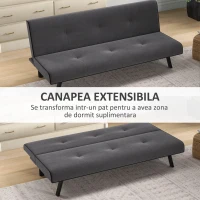 HOMCOM Canapea Extensibilă cu Spătar Reglabil în 3 Poziții și Șezut Tapițat, 170x76x72.5 cm, Gri(m-4)