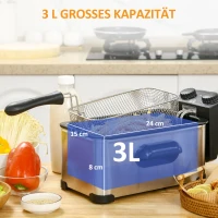 HOMCOM Frytkownica, Pojemność 3 Litry, Moc 2000W, Przezroczysta Pokrywa, Uchwyt Chłodny w Dotyku, Czarna(m-8)