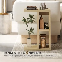 HOMCOM Table d'appoint 3 niveaux en forme de C avec 2 compartiments ouverts, 40 x 29,8 x 60 cm, chêne(m-5)