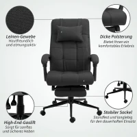 Vinsetto Ergonomiczny fotel biurowy z podnóżkiem, obrotowy fotel z zagłówkiem, Czarny(m-7)