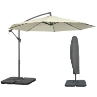 Outsunny Umbrelă Suspendată cu Bază în Cruce, Greutăţi, Manivelă și Protecţie UV, Ø3x2.5 m, Bej(m-1)