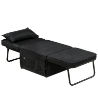 HOMCOM Fauteuil chauffeuse convertible 4 en 1 dossier inclinable 5 position avec coussin 180 x 64 x 40 cm noir(m-1)