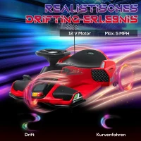 HOMCOM Elektrisches Go-Kart für Kinder, Gummiräder, 3-8 km/h, mit Lichtern und Musikfunktion, Rot(m-4)