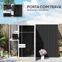 Outsunny Abrigo de Jardim 2,7m² 245x117x180 cm Abrigo de Exterior com Prateleira de 2 Níveis 4 Ventilações e Porta com Fechadura Cinzento Escuro(m-7)