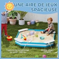 AIYAPLAY Bac à sable en bois, bac à sable pour enfants 3-6 ans avec 4 sièges, 133 x 133 x 16 cm, bleu(m-4)