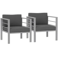 Outsunny Garden Sofa Set of 2, All-Weather Garden Sofa Set with Removable Cushions, Metal Frame Outdoor Furniture for Balcony, Charcoal Grey(m-10)