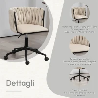 Sedia da Ufficio Morbida in Velluto per Trucco, Poltrona da Soggiorno Girevole ed Ergonomica,Regolabile in Altezza,Beige(m-5)