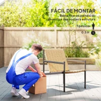 Outsunny Cadeira de Jardim em Vime com Apoios de Braços Encosto Inclinado e Estrutura de Aço 61x74x81 cm Madeira(m-7)