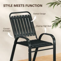 Outsunny 3 Pieces Patio Bistro Set with Stackable Chairs, Tempered Glass Table, for Outdoor, Balcony, Patio, Garden Charcoal Grey(m-7)