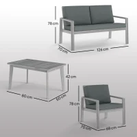 Outsunny 4-Piece Wooden Garden Furniture Set with Cushions - Light Grey(m-3)