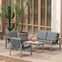 Outsunny 4-Piece Wooden Garden Furniture Set with Cushions - Light Grey(m-8)