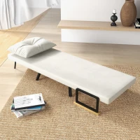 HOMCOM Fauteuil convertible 4 en 1 lit 1 place dossier 5 positions, accoudoirs en bois et coussin, tissu effet velours, crème(m-9)