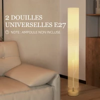 HOMCOM Lampadaire sur pied de salon avec abat-jour en lin, interrupteur à pied, 2 x douille E27, 120 cm, beige(m-4)