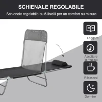 Outsunny Lettino Prendisole Pieghevole con Schienale Reclinabile e Cuscino, 182x56x24.5cm(m-4)