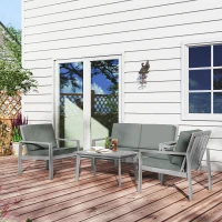 Outsunny 4-Piece Wooden Garden Furniture Set with Cushions - Light Grey(m-9)