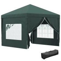 Outsunny Tenda de Jardim com Paredes Laterais Amovíveis Janelas Porta com Zíper e Bolsa de Transporte 295x295x196-258 cm Verde(m-11)