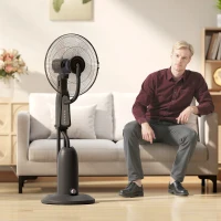 HOMCOM Ventilator mit Sprühnebelfunktion, 3 Liter-Tank, 75 Grad drehbar, 3 Geschwindigkeiten, rollbar, 125 cm, Schwarz(m-9)
