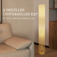 HOMCOM Lampadaire sur pied de salon avec abat-jour en lin, interrupteur à pied, 2 x douille E27, 120 cm, gris(m-4)