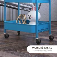 HOMCOM Desserte chariot de rangement en acier chariot de service à roulettes 3 plateaux ajourés 45 x 30,6 x 79 cm bleu foncé(m-5)