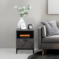 HOMCOM Bedside Table with Drawer and Shelf, Side End Table with Steel Legs for Living Room, Bedroom, Dark Grey(m-7)