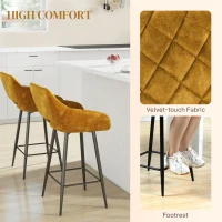 HOMCOM Set of Two Velvet-Feel Bar Stools - Brown(m-5)