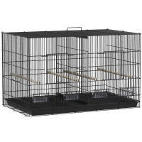 PawHut Jaula para Pájaros con Divisor 4 Comederos 4 Perchas Bandeja Extraíble para Loros Canarios Periquitos 94x57x57 cm Negro