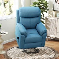 HOMCOM Fernsehsessel mit Aufstehhilfe Elektrisch Relaxsessel mit Liegefunktion, TV-Sessel mit Fernbedienung Seitentasche Taschenfederkern Leinenoptik Blau(m-2)
